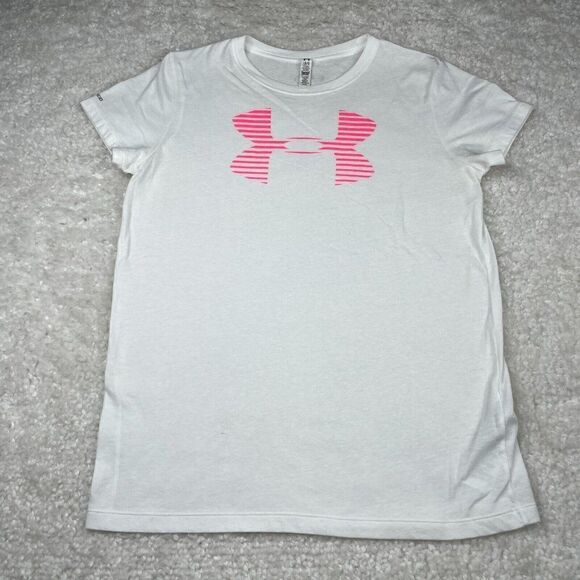 Under Armour Loose Fit Short Sleeve T-Shirt Pink Logo - Picture 1 of 8